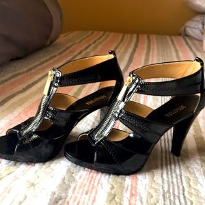 Michael Kors black open toe platform zip up heels